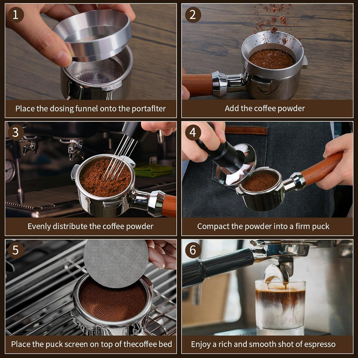 54mm Espresso Tamper Set, 5-IN-1 Espresso Accessories Kit with Coffee Tamper, WDT Tool, Dosing Funnel, Non-slip Mat and Cleaning Brush