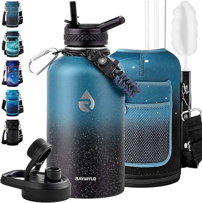 64oz Insulated Water Bottle, Triple Wall Vacuum Stainless Steel Water Bottles - Keeps Cold 48H, Reusable Half Gallon Jug for Gym, Sports, Camping, Hiking,Travel, Midnight Blue Speckle