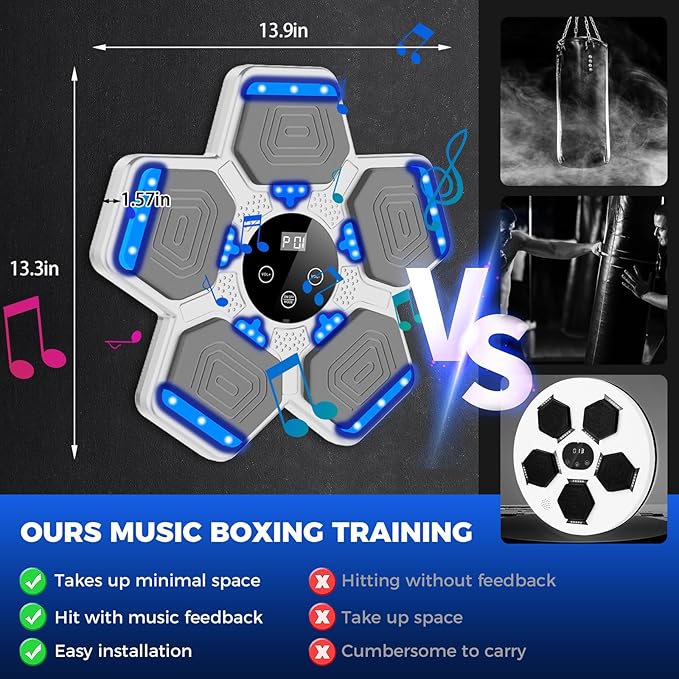 2025 Music Boxing Machine for Adults and Kids, Smart Bluetooth Boxing Training Equipment with Gloves Wall Mounted, Workout Punching Machine for Home,Office and Gym