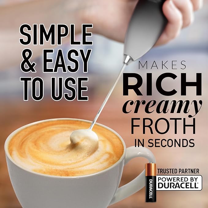 Zulay Kitchen Milk Frother Wand - Handheld Electric Coffee Frother (2 Duracell Batteries Included) - Easy-Clean Drink Mixer for Frappe, Matcha - Storm