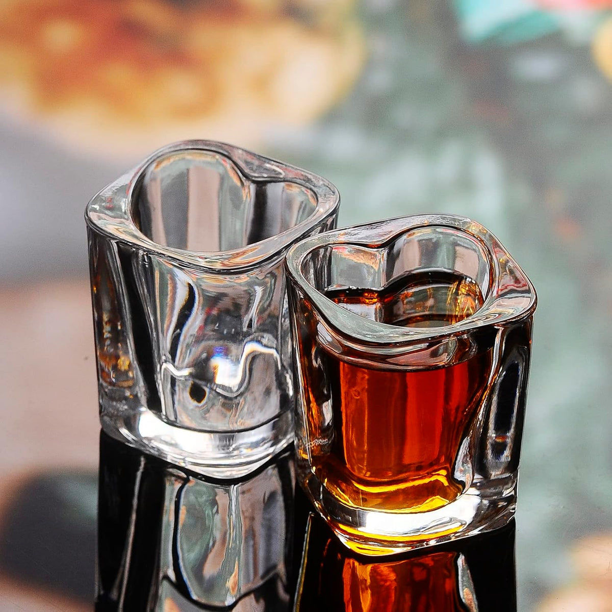 Heavy Base Shot Glasses - Set of 12, Heart & Square Shapes, Ideal for Tequila & Espresso Shots, Bulk Pack
