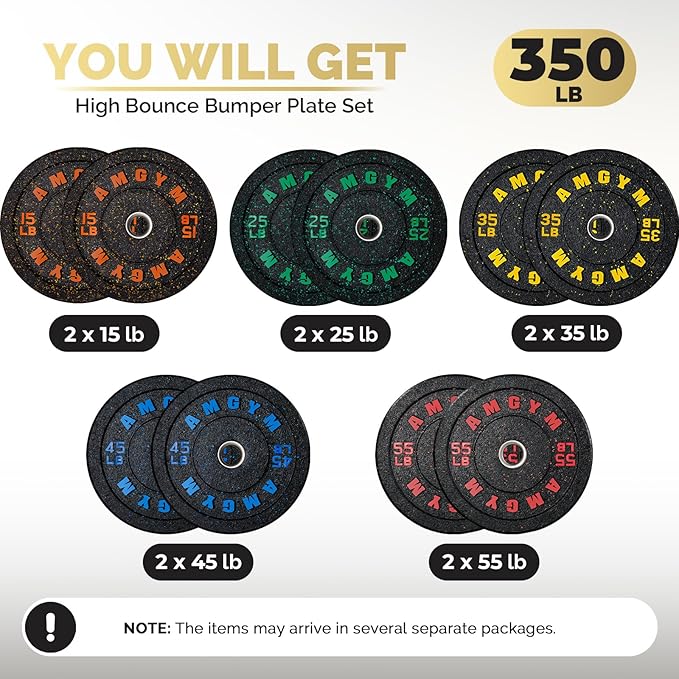 2 Inch Bumper Plates,10-500lbs,Barbell Rubber Olympic Weight Plates Set for Home Gym, Strength Training & Weight Lifting, Multiple Options Colors