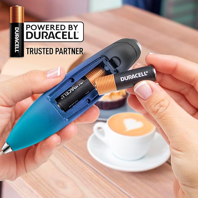 Zulay Powerful Milk Frother (4 Duracell Batteries Included) - Handheld Milk Frother Wand Drink Mixer for Coffee - Powerful Milk Foamer for Cappuccino, Frappe, Matcha & Creamer - Deep Sea