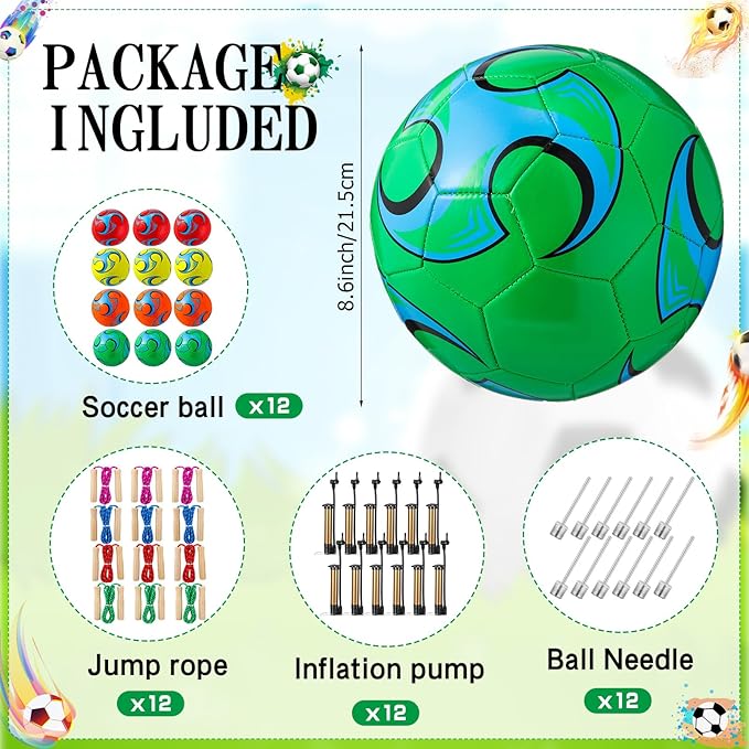 12 Sets Operation Christmas Deflated Soccer Ball Bulk with Pump Jump Rope, Bulk Soccer Balls 7.25 ft Adjustable Skipping Rope Outside Sport Balls