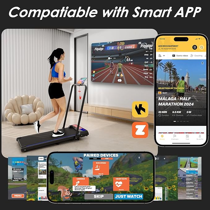 2 in 1 Treadmill and Walking Pad for Home/Office, Walking Treadmill with Remote Control, APP, and LED Display