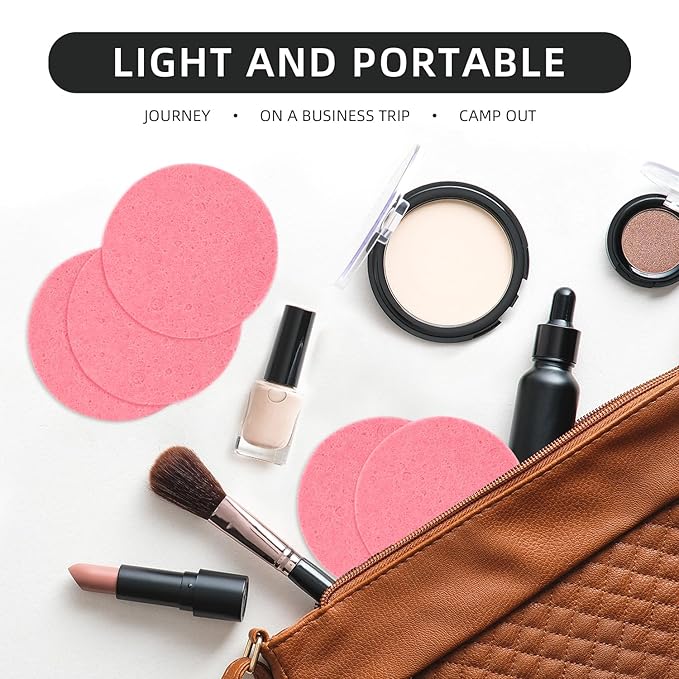 50-Count Compressed Facial Sponges, 100% Natural Cosmetic Spa Sponges for Facial Cleansing for Daily Facial Cleansing, Exfoliating Mask, Makeup Remover. Ideal for Home and Travel. (Sakura Pink)