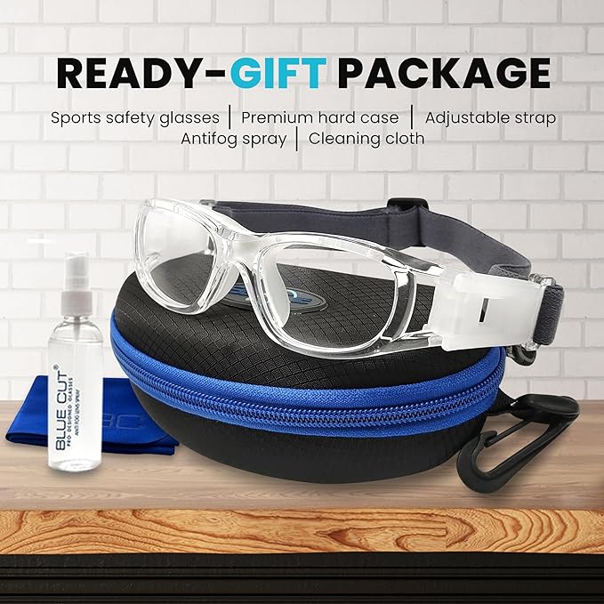 BLUE CUT Safety Basketball Goggles For Kids for Outdoor Sports Activities Anti Fog Replaceable to Prescription Lenses