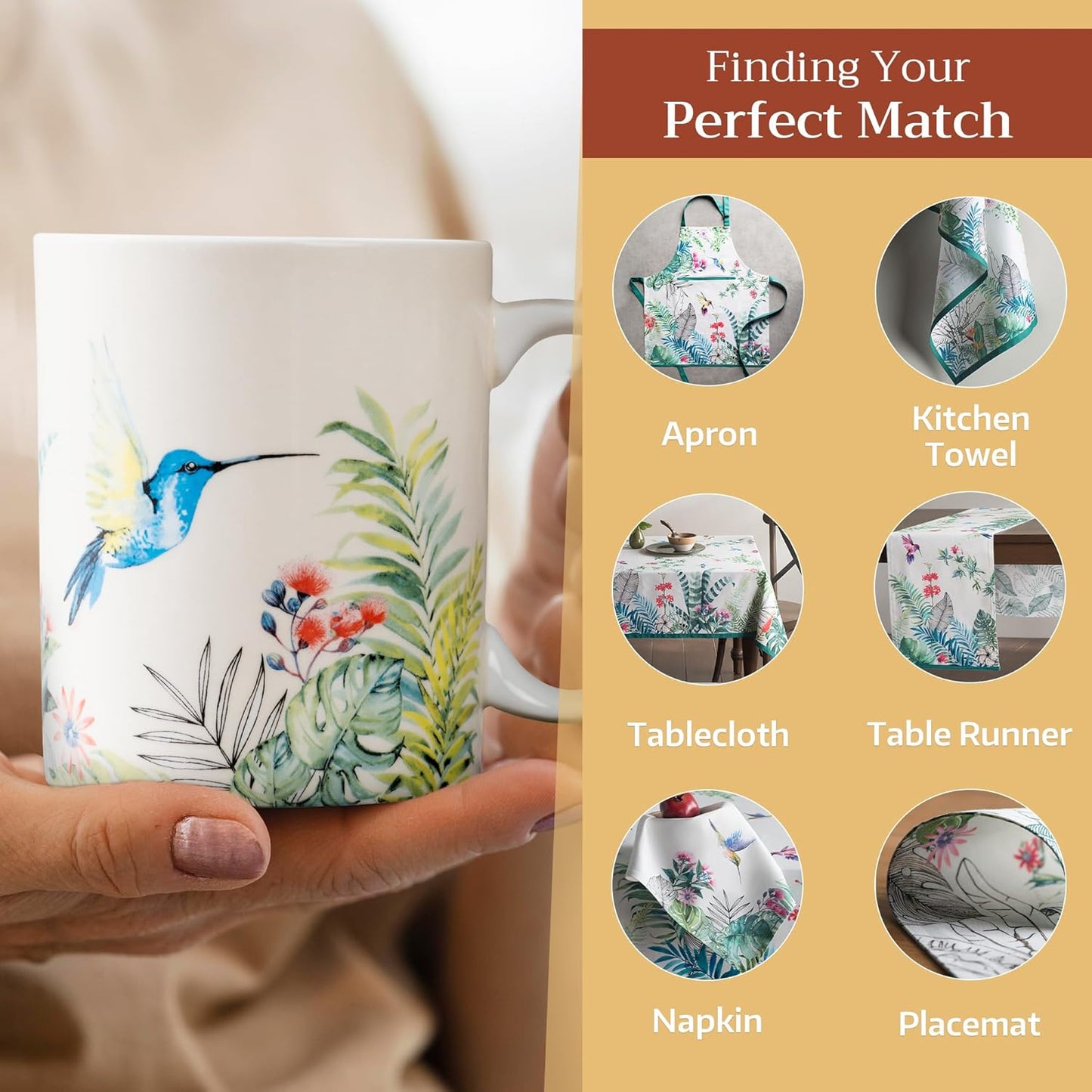 Maison d' Hermine Coffee Mug with Handles Fine Bone China Mugs Pack of Two Tea Cups for Hot Beverages Cappuccino Latte Home Restaurant Office Perfect for Gift (Tropiques, 12 Ounce)