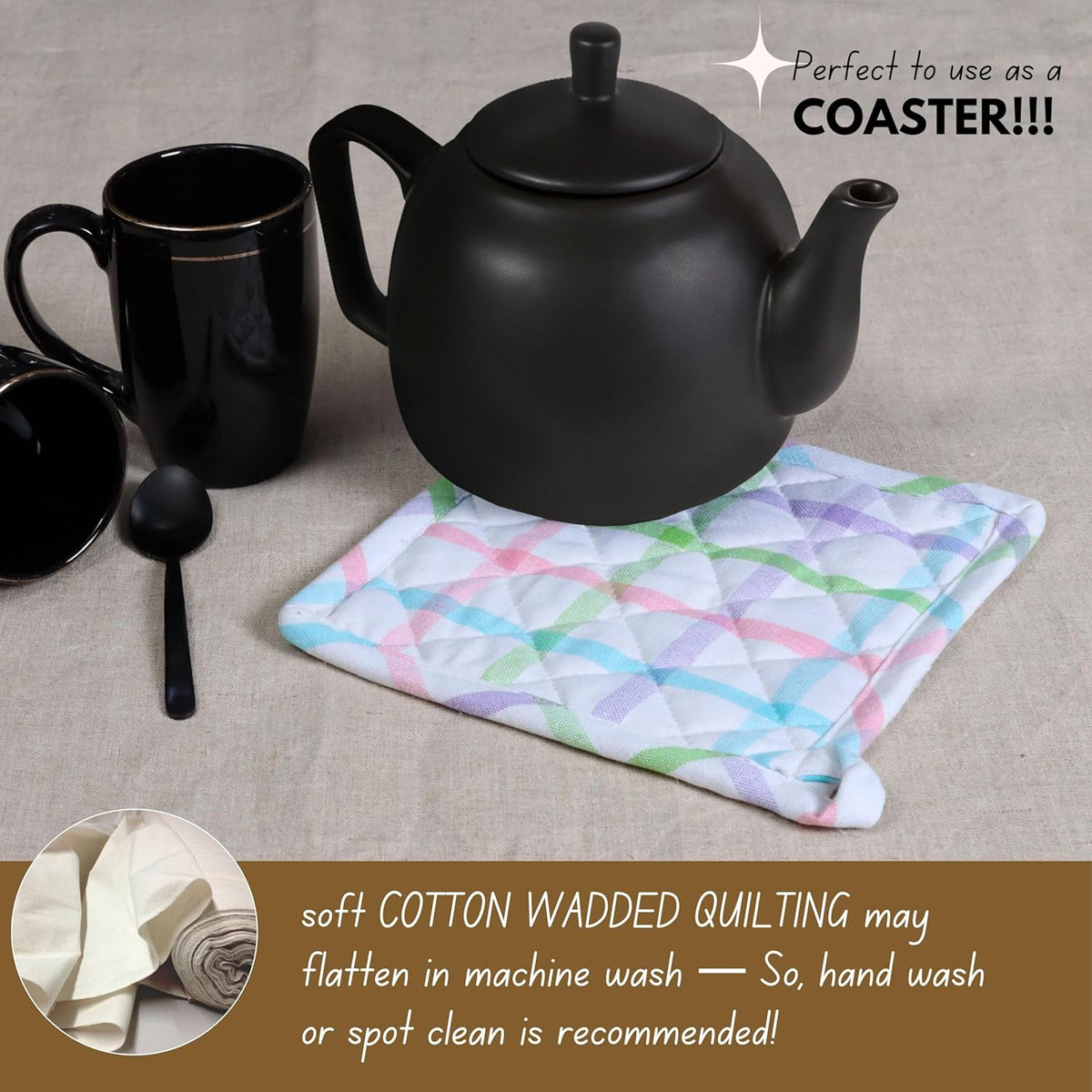 Native Fab 4 Piece Set - 2 Oven Mitts & 2 Potholders, Heat Resistant, 100% Cotton, Quilted Design, Non-Slip Grip, Ideal for Baking, Cooking, BBQ, Kitchen Protection, Multi-Color Checks