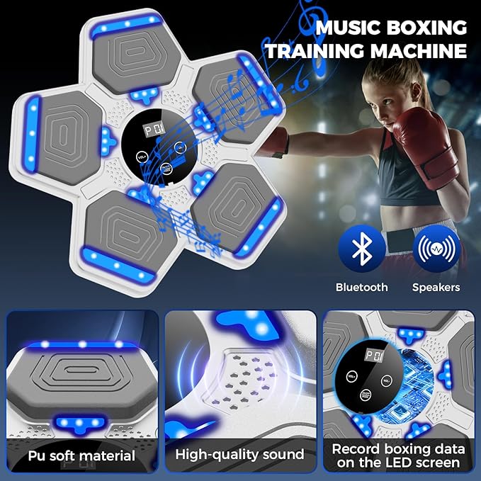 2025 Music Boxing Machine for Adults and Kids, Smart Bluetooth Boxing Training Equipment with Gloves Wall Mounted, Workout Punching Machine for Home,Office and Gym