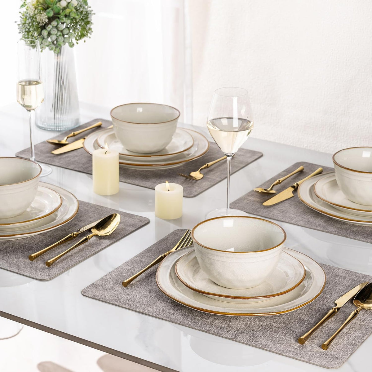AmorArc Ceramic Dinnerware Sets,Stoneware Handmade Reactive Glaze Plates and Bowls Sets,Chip and Crack Resistant | Dishwasher & Microwave Safe,Dishes Set Service for 4 (12pc)