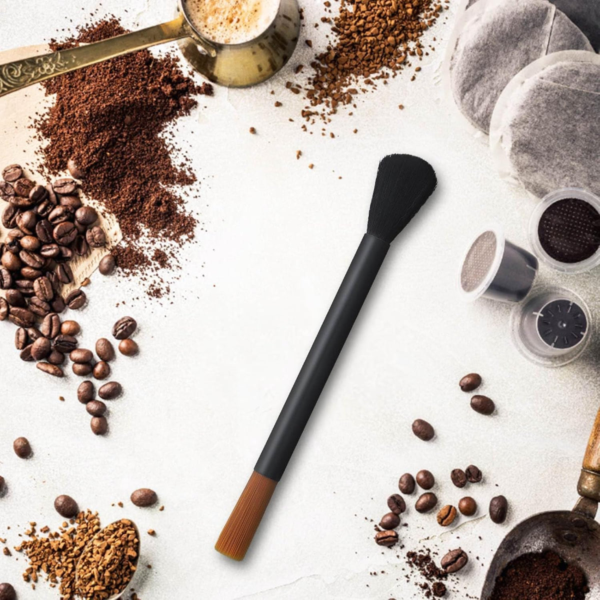 Coffee Machine Cleaning Brushes 2PC, Dusting Bar Espresso Machine Grinder Cleaning Brushes, Two Head Brush Accessories for Bean Grain Coffee Tool Tabletop Simple Barista Home Kitchen Dual Purpose