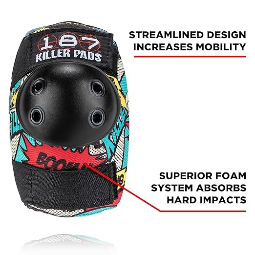 187 KILLER PADS Knee Pads, Elbow Pads Combo Pack, Comic, X-Small/Small