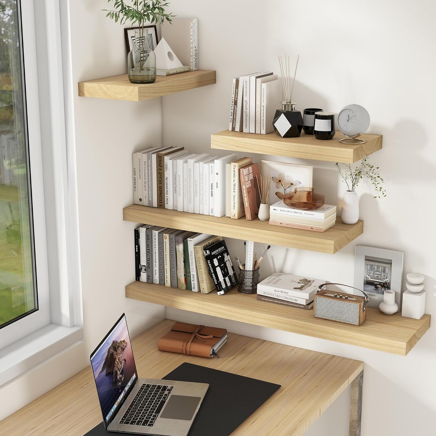 Fun Memories Deep Floating Shelves 30 Inch Long, Natural Wood Floating Shelf for Wall, Set of 2, Rustic 9 Inch Deep Wall Shelves, Deep Bathroom Shelves for Storage & Display, Burlywood
