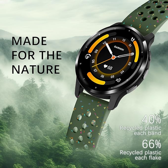 22mm Colorful Sport Silicone Band Compatible With Garmin Vivoactive 4/Venu 3/Venu 2, Recycled Plastic Soft Sport Strap Replacement for Forerunner 265/745/255/255 Music Men Women