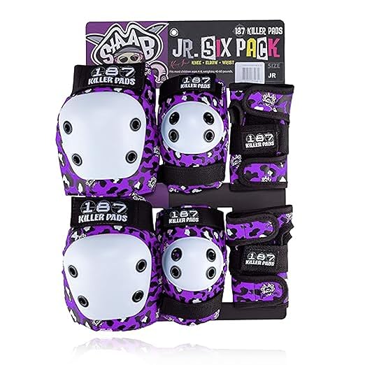 187 Killer Pads Six Pack Pad Set, Elbow Pads, Knee Pads, and Wrist Guards - Ideal for Skateboarding, Roller Skating, and Inline Skating