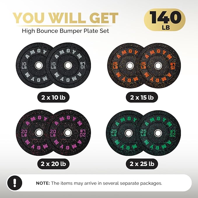 2 Inch Bumper Plates,10-500lbs,Barbell Rubber Olympic Weight Plates Set for Home Gym, Strength Training & Weight Lifting, Multiple Options Colors