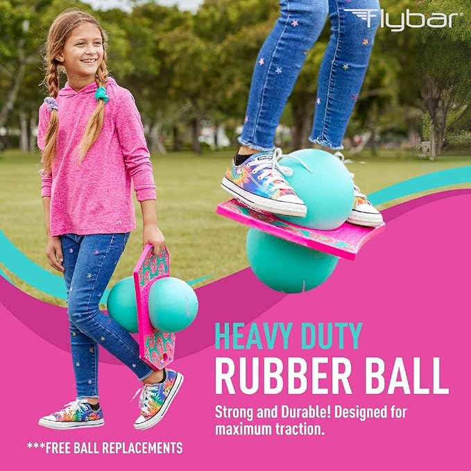 Flybar Pogo Trick Ball for Kids, Bounce Board for Boys and Girls Ages 6+, Up to 160 lbs, Includes Pump, Easy to Carry Handle, Durable Plastic Deck Indoor, Outdoor Toy Pogo Jumper,