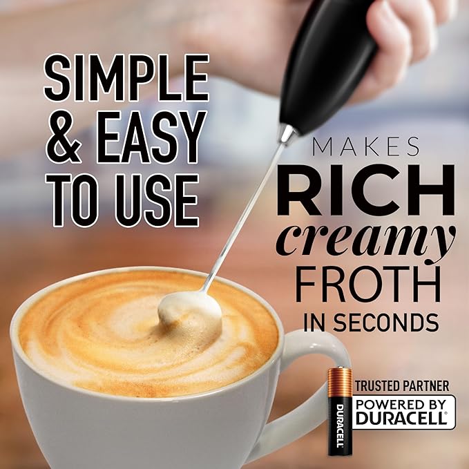 Zulay Kitchen Milk Frother Wand (2 Batteries Included) - Easy-Clean Drink Mixer - Electric Coffee Frother for Frappe, Matcha - Metallic Black