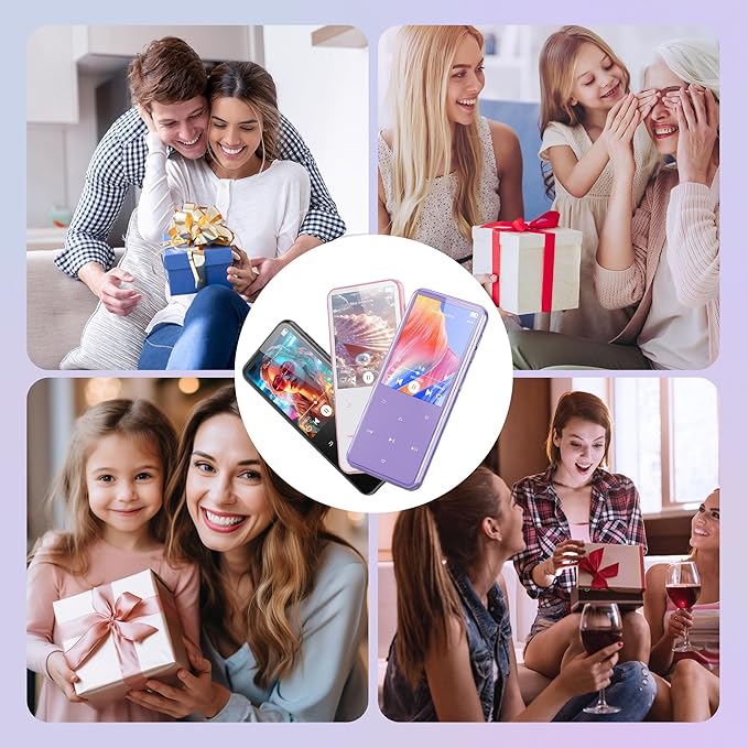 AGPTEK 64GB MP3 Player with Bluetooth, M3 2.4 inch Music Player with Speaker and FM Radio, Touch Buttons, Supports Up to 128GB(Purple)