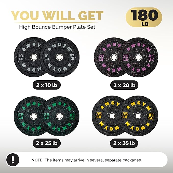 2 Inch Bumper Plates,10-500lbs,Barbell Rubber Olympic Weight Plates Set for Home Gym, Strength Training & Weight Lifting, Multiple Options Colors