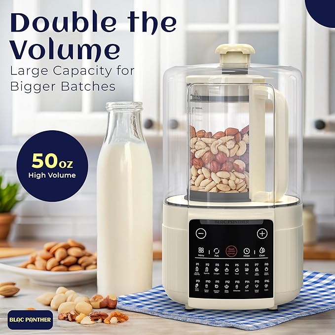 16-in-1 Blender & Nut Milk Maker, 50oz β Soy/Oat Milk, Plant-Based Milk, Milkshake, Soup Maker. 8 High-Speed Blades, Ultra-Quiet Noise Canceling, Auto Timer, Heat Insulation.
