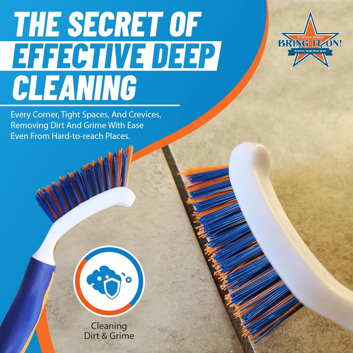 Bring It On Grout Cleaning Brush – Crevice Cleaning Brush with Stiff Nylon Bristles – 8-inch Heavy-Duty Grout and Tile Cleaner Brush – Scrubbing Brush for Corners, Bathroom, Kitchen, Tile, 2 Pack