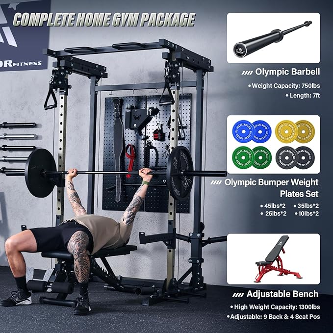 MAJOR FITNESS Drone3 Power Rack, Multi-Function Home Gym Squat Rack with Pull-Up Bar, Cable Crossover & J-Hooks, Heavy-Duty Steel Frame for Maximum Stability & Strength Training