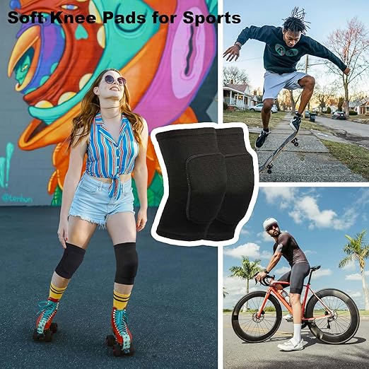 2 Pairs Adult Dance Knee Pads for Men Women Youth, Workout Sports Knee Protectors for Volleyball Soccer Yoga Exercise Bike, Soft Ice Skating Kneepads for Snowboarding Skiing Mountaineering, Black M