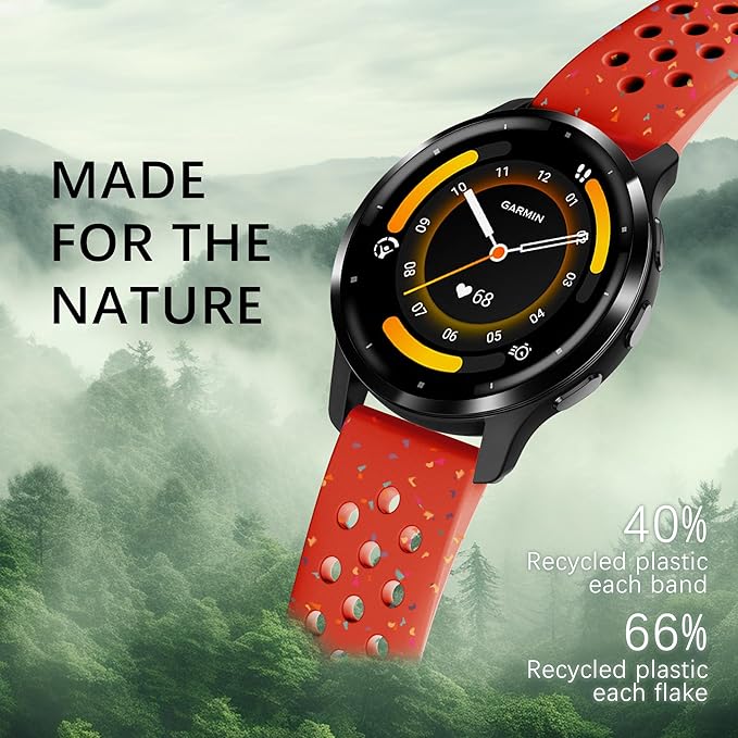 22mm Colorful Sport Silicone Band Compatible With Garmin Vivoactive 4/Venu 3/Venu 2, Recycled Plastic Soft Sport Strap Replacement for Forerunner 265/745/255/255 Music Men Women