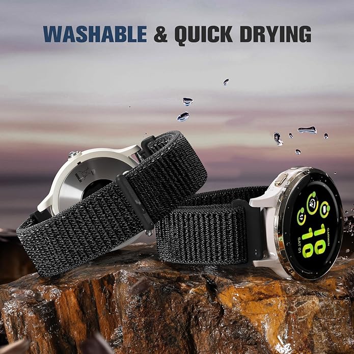 18mm 20mm 22mm Hook and Loop Watch Band Compatible with Garmin Vivoactive 5/ Vivoactive 6/ Vivoactive 3, Soft Nylon Breathable Sport Strap for Venu 2S/ Venu3S/ Forerunner 265s,Venu 3/ Venu 2 Men Women