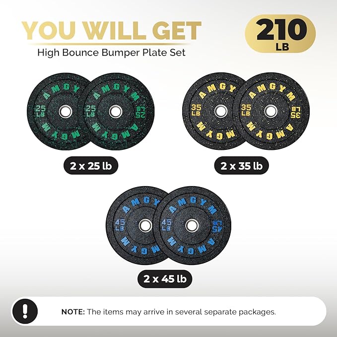 2 Inch Bumper Plates,10-500lbs,Barbell Rubber Olympic Weight Plates Set for Home Gym, Strength Training & Weight Lifting, Multiple Options Colors