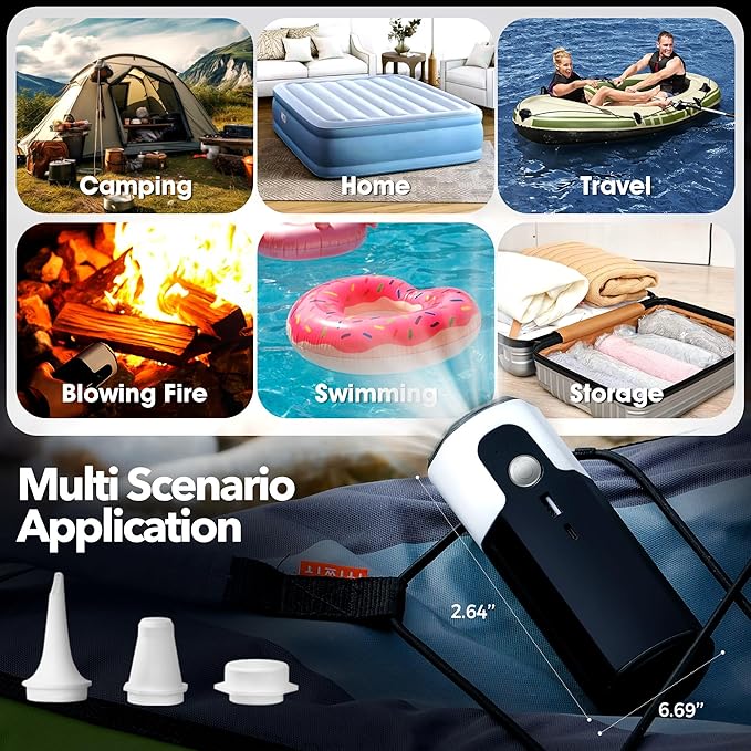 17 Electric Air Pump Brushless Air Pump 17kPa Air Mattress Pump with Led Light Fast Inflation or Deflation for Rubber Boat Kayak Inflatables Pool Floats Boats Sleeping Pads