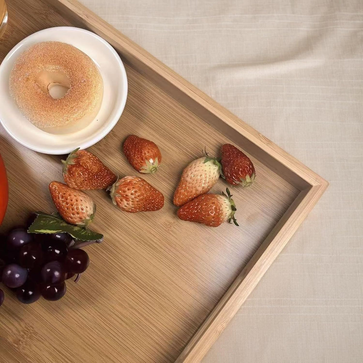 14.9''x10.2''x1.57'' Bamboo Wooden Tray with Handles, Rectangular Natural Solid Wood Dinner Tray, Bamboo Wood Original Color. Suitable for Kitchen,Bedroom, Coffee, Party bar.