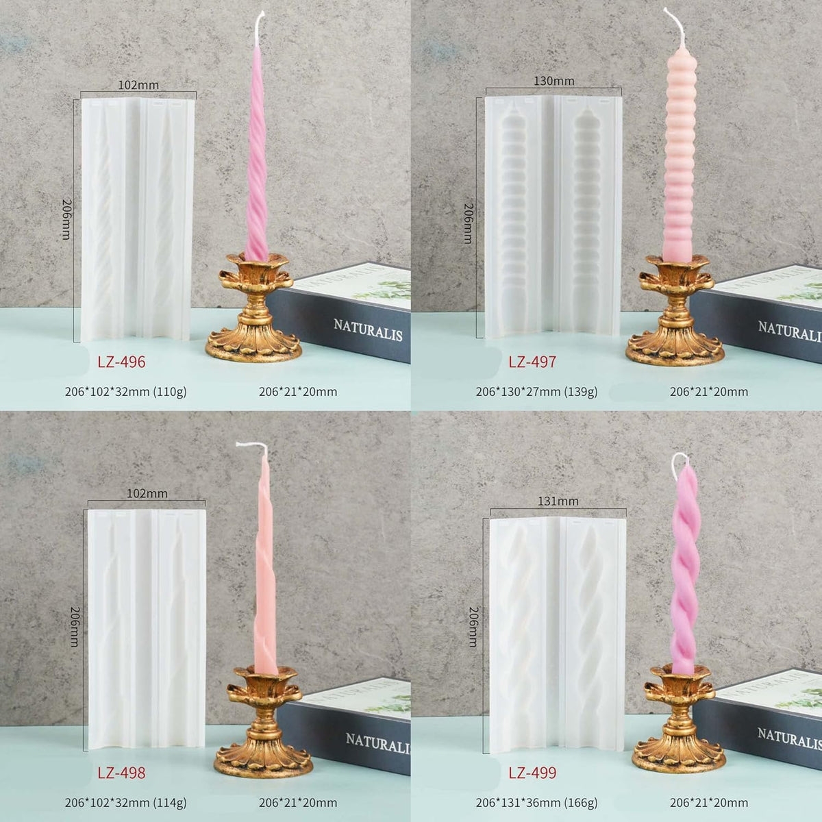 8 Pack Spiral Candle Mold Pillar Candle Cylinder Molds - 8 Style - Resin Casting Silicone Molds for Home Decor & Candle Making Wave Spiral Mold