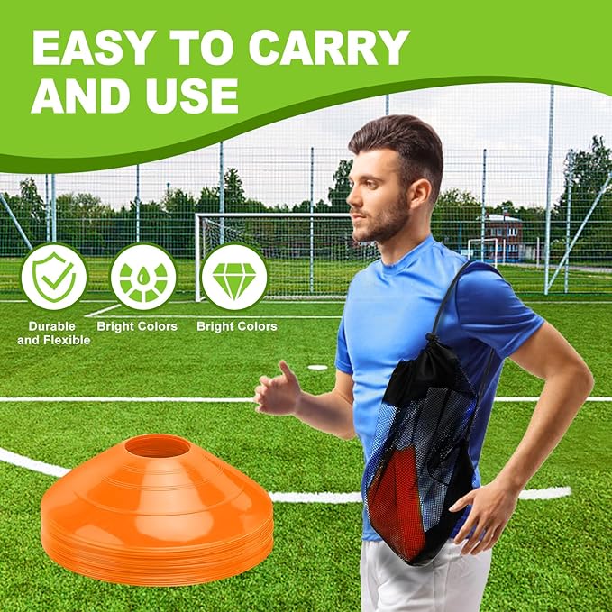 Ashsajkd(Set of 25/50/100 - Agility Soccer Cones with Carry Bag and for , Football Cones for TrainingFootball, Basketball, Coaching, Agility Cones for Indoor and Outdoor Games