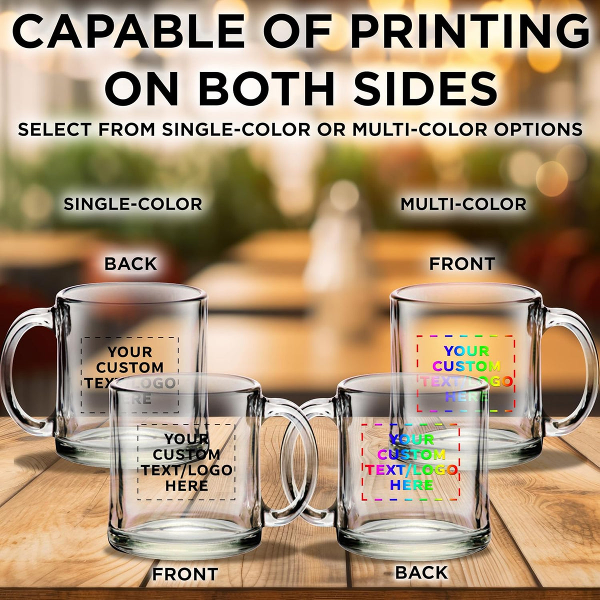 Custom Libbey Clear Glass Coffee Mugs 13 oz. Set of 10, Personalized Bulk Pack - Perfect for Coffee, Tea, Espresso, Hot Cocoa, Other Beverages - Clear Bottom