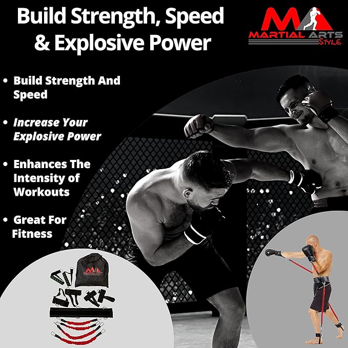 Boxing Resistance Bands for MMA Martial Arts Resistance Training at Home for Punches/Kicks, 150lbs Exercise Bands Full Body Fitness Workout to Enhance Explosive Power/Speed/Agility
