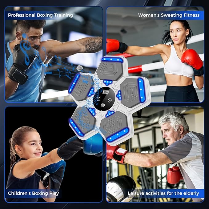 2025 Music Boxing Machine for Adults and Kids, Smart Bluetooth Boxing Training Equipment with Gloves Wall Mounted, Workout Punching Machine for Home,Office and Gym