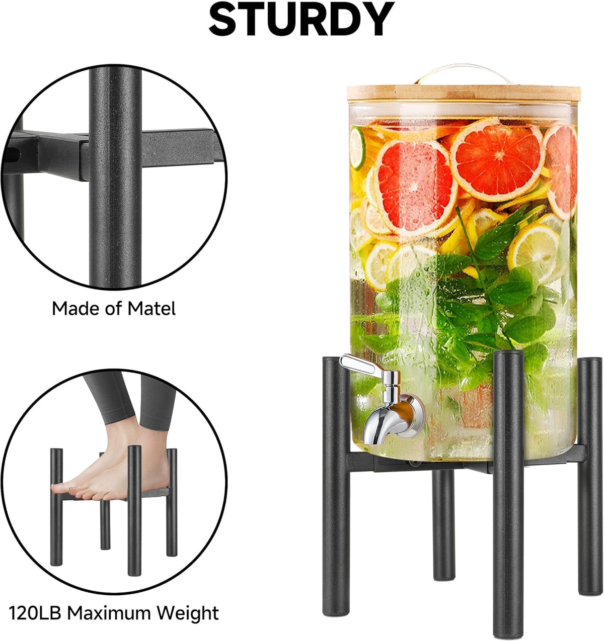 Adjustable Drink Dispenser Stand,Beverage Dispenser Stand only,Fit 1-3 Gallon Container,Water Jug Jar,Beverage Dispenser,Glass Water Jug,for Parties outdoors (For 6-10 Inches Dispenser)