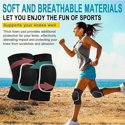 2 Pair Stretchy Knee Pads Knee Brace for Men Women Youth Soft Brace Breathable Sleeve Protective Volleyball Football Dance Tennis Running Cycling Workout Climbing Jogging (black and pink,Large)