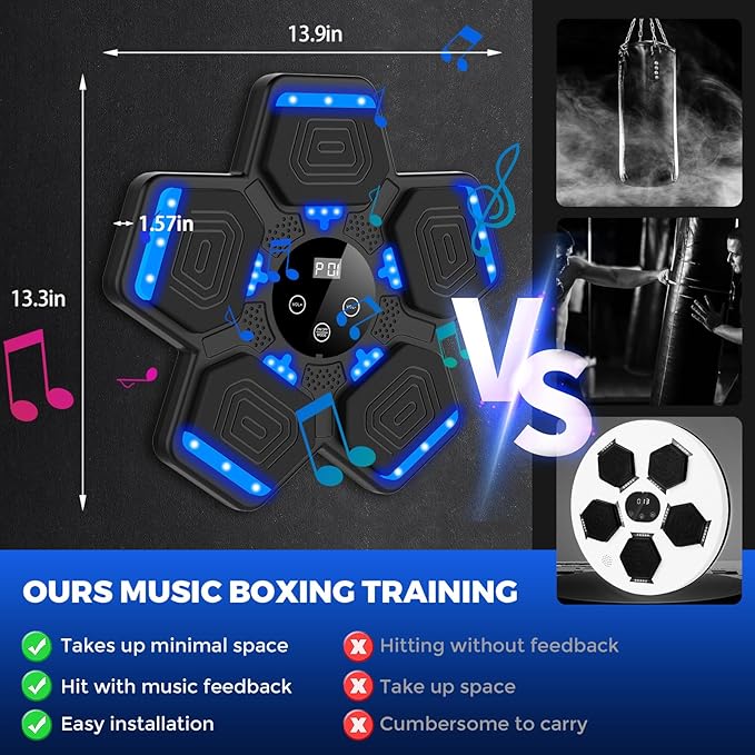 2025 Music Boxing Machine for Adults and Kids, Smart Bluetooth Boxing Training Equipment with Gloves Wall Mounted, Workout Punching Machine for Home,Office and Gym