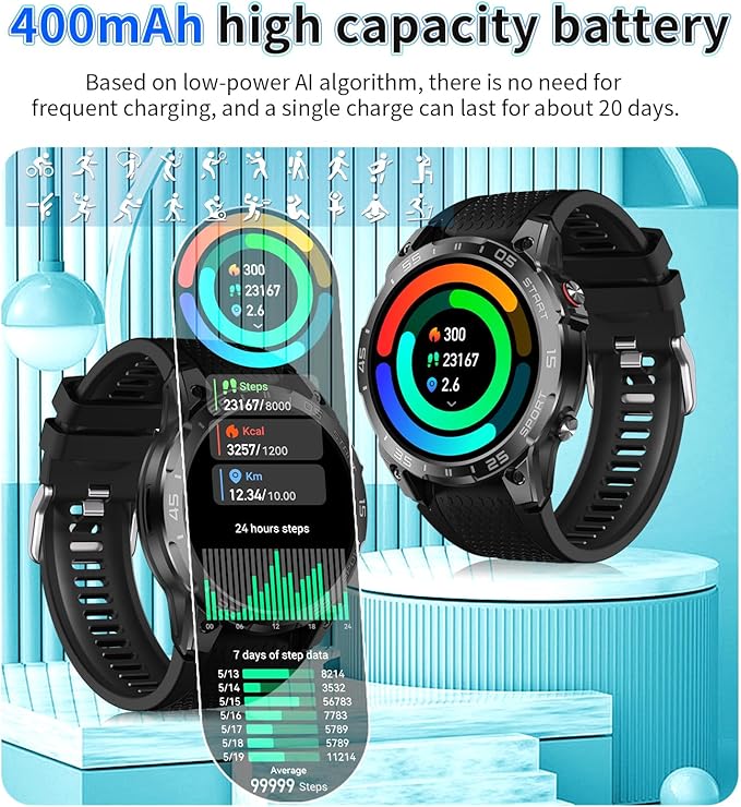 1.85 in Smart Watch for Men with Built-in Alexa, Full-Featured Fitness Tracking, Waterproof, Health Monitoring, Multiple Sports Modes, Compatible with Android and iOS