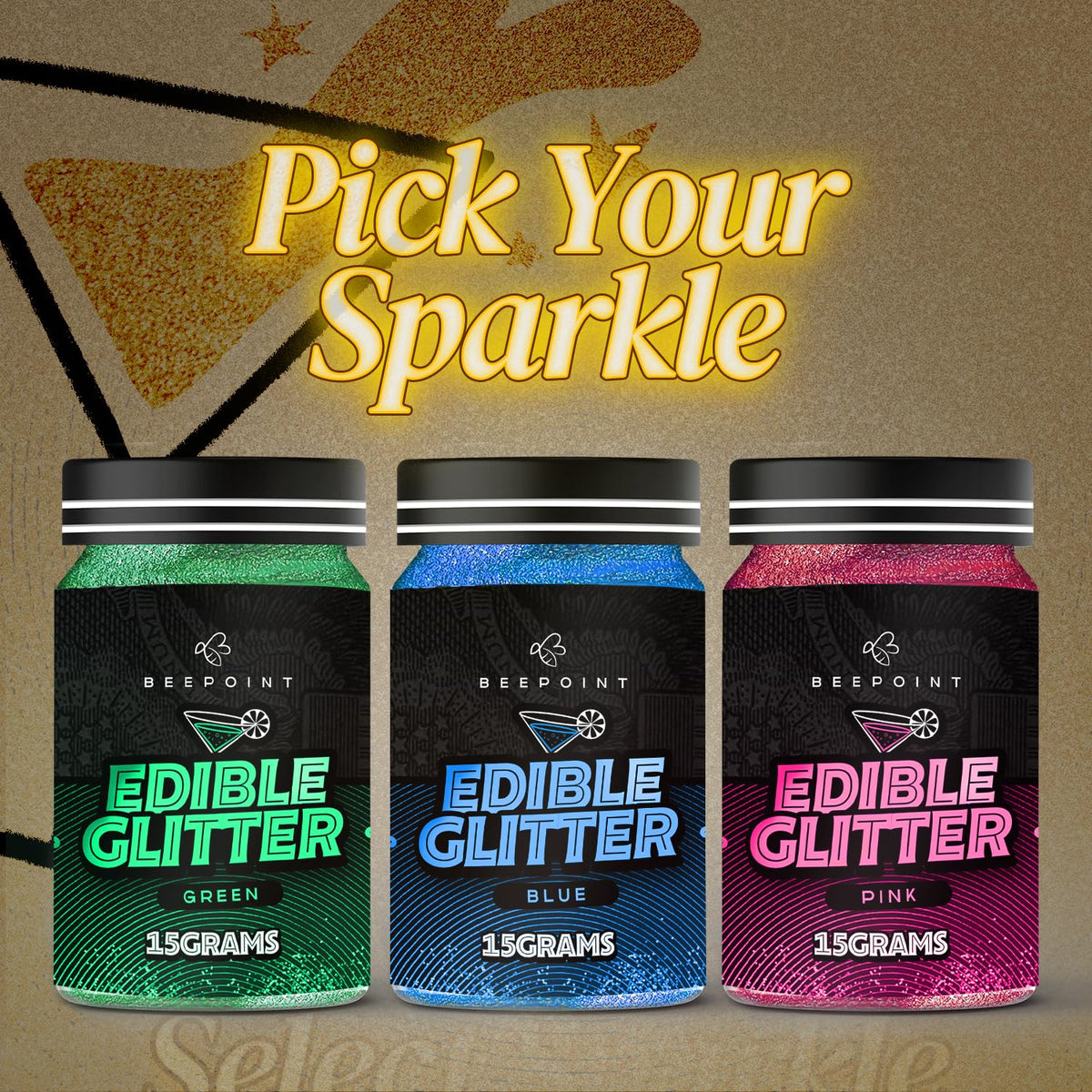 BeePoint Blue Edible Glitter for Drinks 15g - Food Grade, Vibrant Color Shimmer Powdered Dust for Drinks, Cocktails, Cake Decorating, Baking, Chocolates, Candy, Sweets, & Cookies - Vegan & Gluten Free