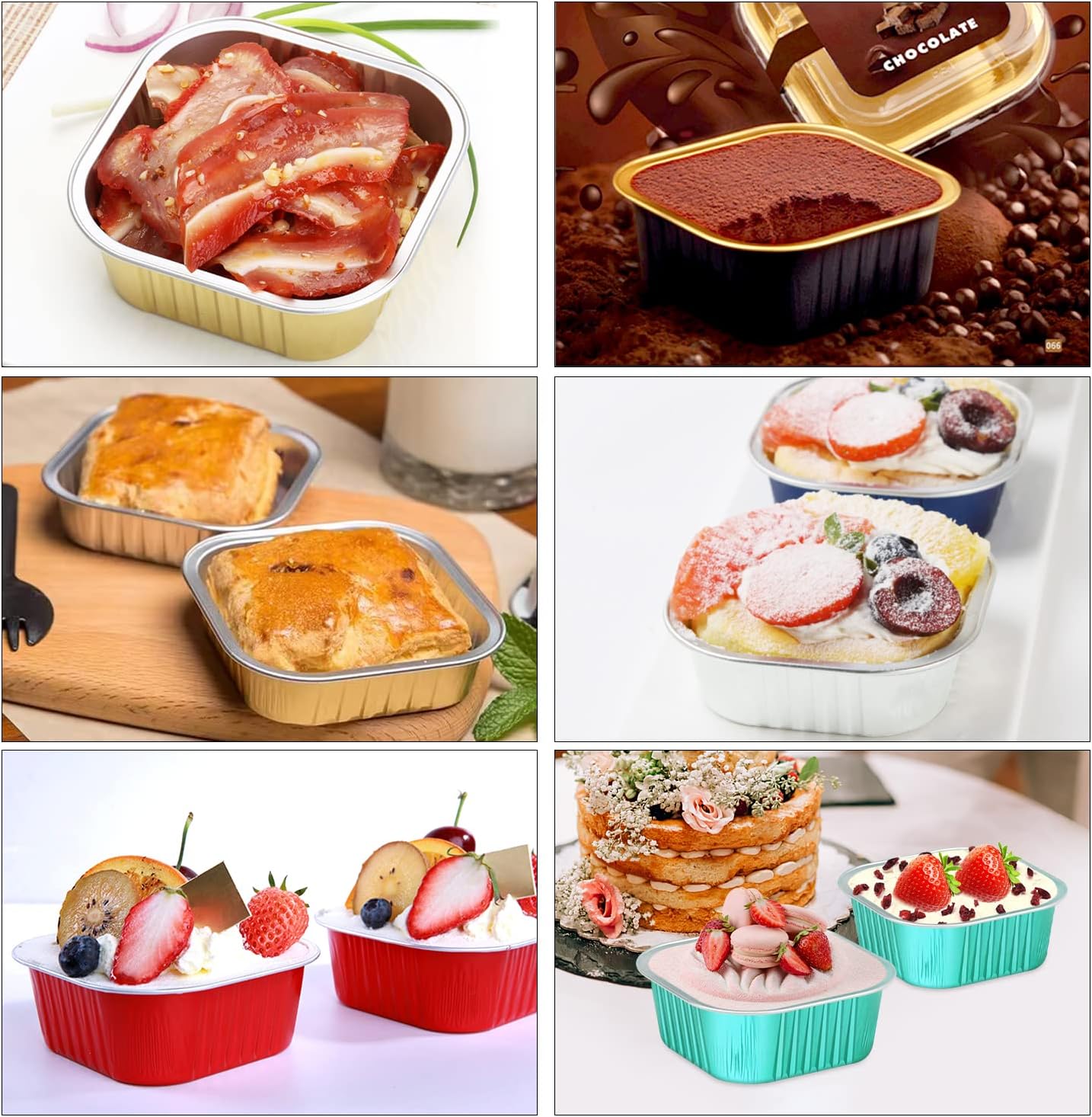 LNYZQUS 120pack/10oz Mini Cake Baking Pans with Lids, 4”X4” Small Cake Pan Foil Brownie Tins, Square Disposable Ramekins Cupcake Baking Cups Dessert Cheesecake Containers-White