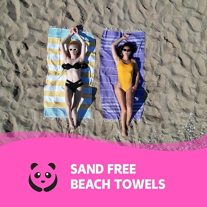 HAVLULAND Set of 6 Turkish Beach Towel Oversized 72"x40" - Sand Free Beach Towels, Lightweight Turkish Towels for Beach, Bath, Pool, Vacation Accessories - Bulk Set