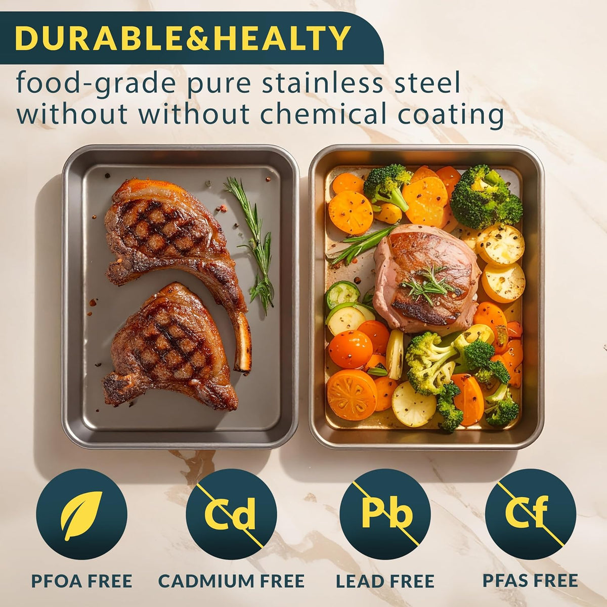 Baker’s Signature Stainless Steel Cookie Sheet Pan, Stainless Steel Baking Sheet Set of 2, Mirror Finish, Non-Stick, Rust Resistant, BPA Free, Dishwasher Safe, 17.5 x 13 Inch