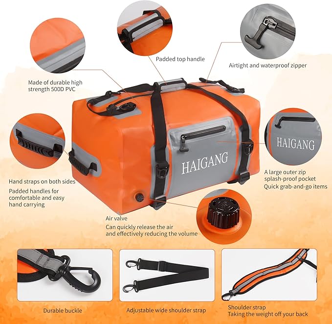 110L Waterproof Duffel Bag Travel Dry Bag, Large Capacity, Adjustable Thickened Straps and Handles, Zip Closure, Air Valve, Fully Waterproof, Perfect for Boating, Rafting, Motorcycle Kayaking
