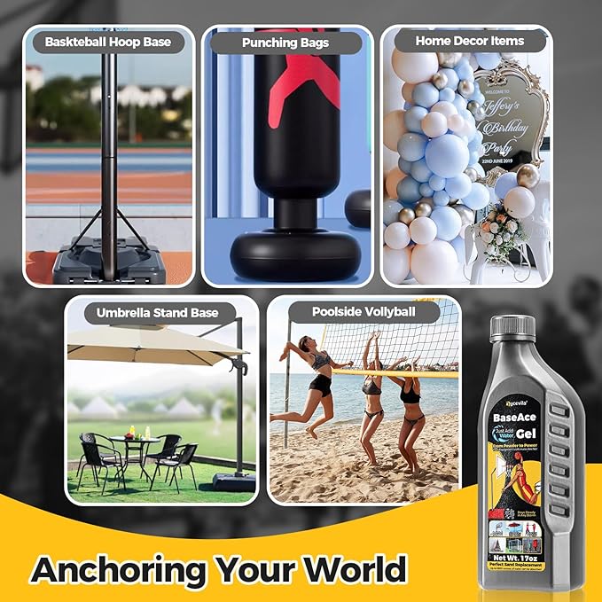 17oz BaseAce Gel Polymer- Perfect to Replace Sand for Punching Bag & Anchor Basketball Hoop, Secure Outdoor Umbrella Base & Indoor Equipment Base with Superior Strength, More Reliable Than Water Alone