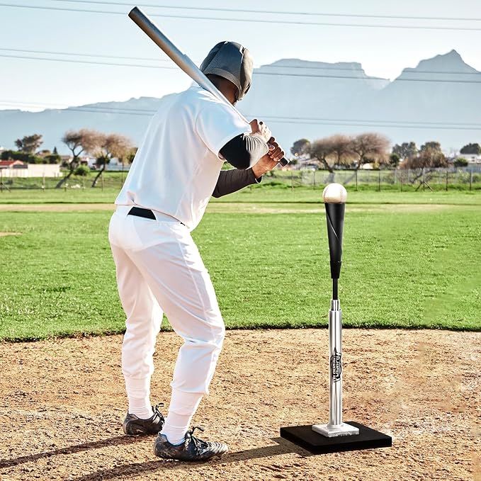 Baseball Batting Tee - Professional Hitting Tee for Baseball/Softball with Weighted Base,Flexible Rubber Top, Premium Aluminum Baseball Tee, Easy Adjust Height 24-46 inches For Kids or Adults
